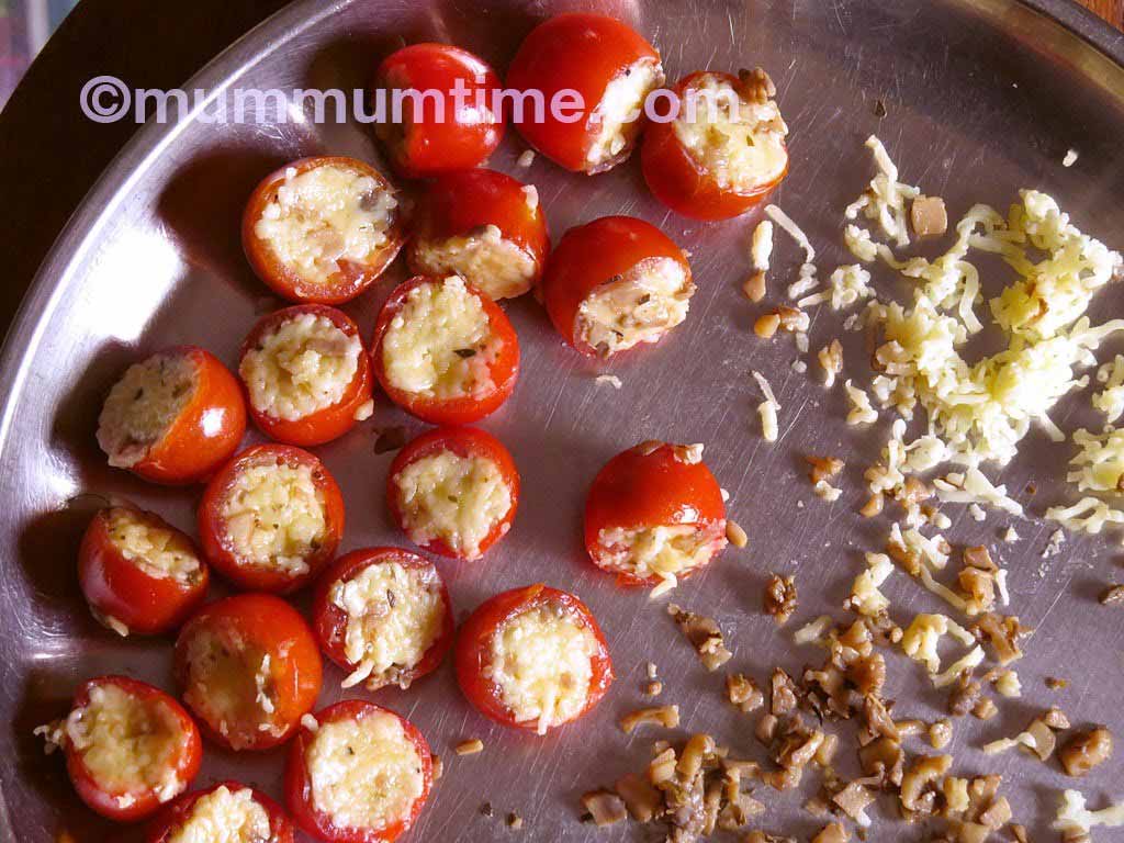 Cherry tomatoes stuffed with mushrooms and cheese