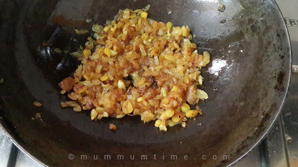 Steps for Lal Math Bhaji - Onions Turn Golden Brown