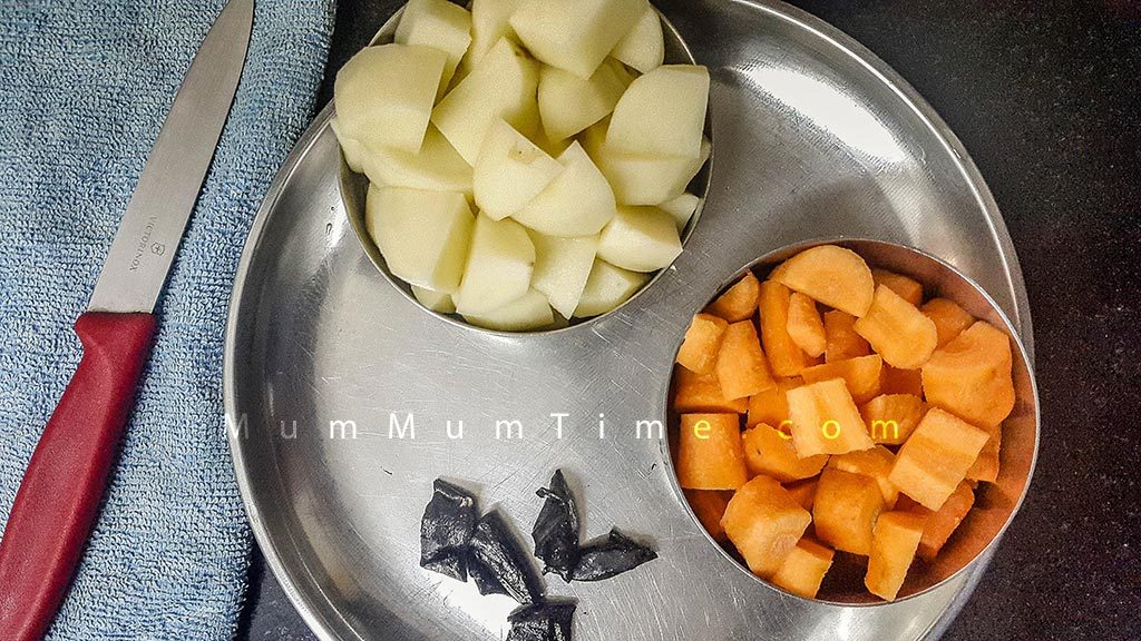 Chopped Potatoes, Carrots and Kokum